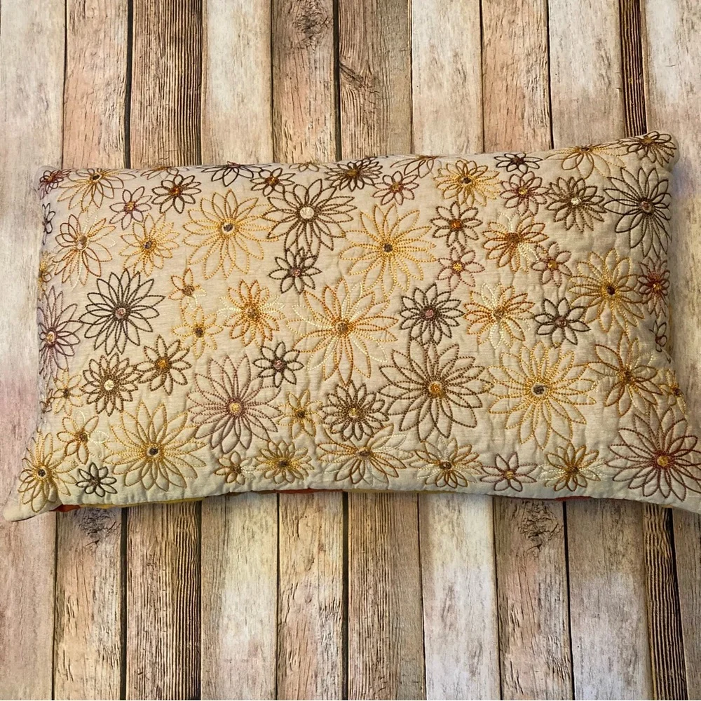 Pier 1 Imports Fall/Striped/Floral embroidered Accent Pillow Form 20” X 11.5”